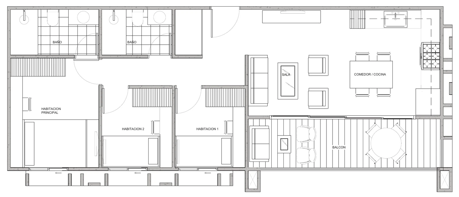Plano del apartamento Tipo A de 3 habitaciones y 77 m² en Distrito Playa Juan Dolio