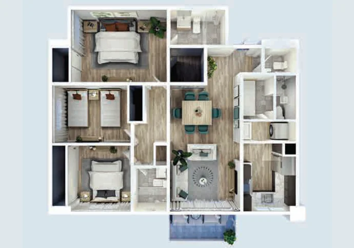 Plano del apartamento Tipo A y Tipo B de 3 habitaciones con cuarto de servicio en Civil Tower Oceance