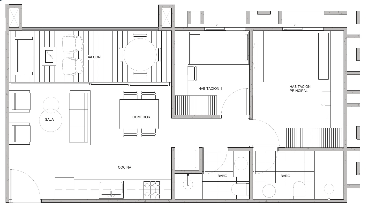 Plano del apartamento Tipo B de 2 habitaciones y 55 m² en Distrito Playa Juan Dolio