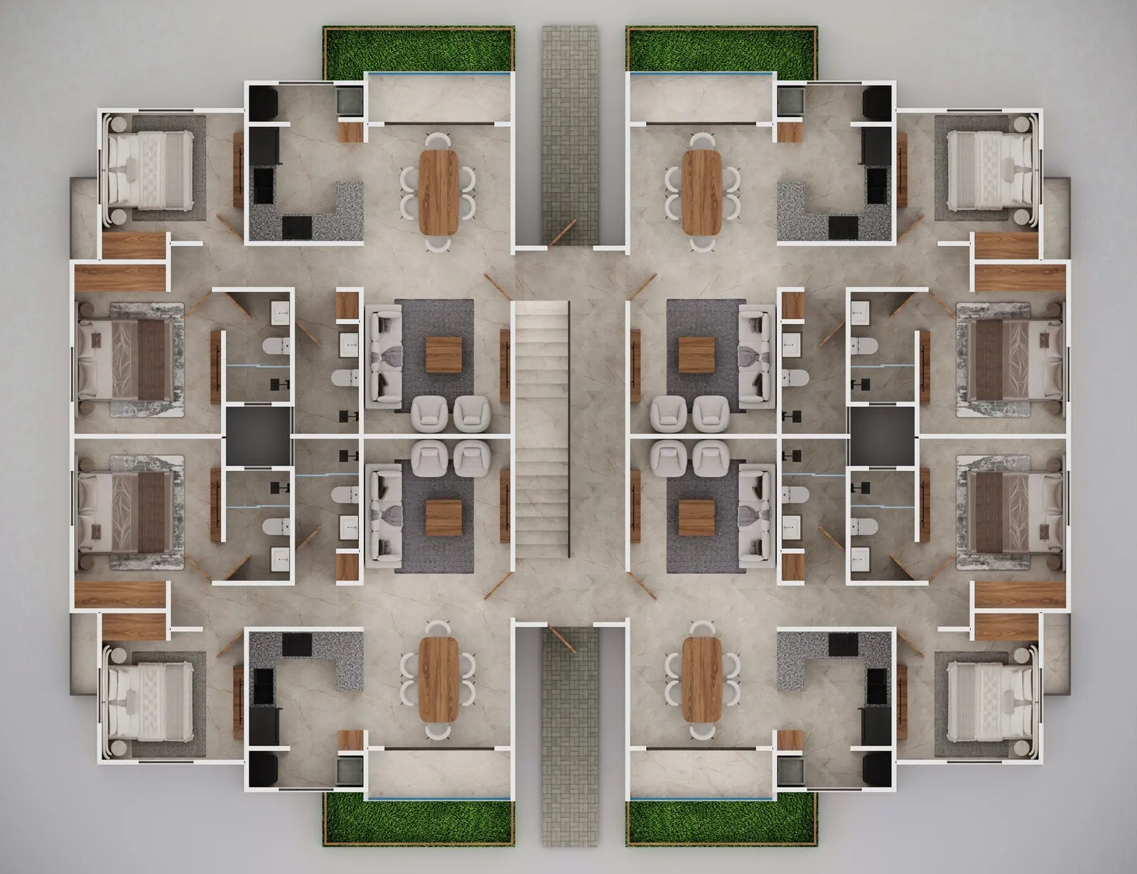 Plano de planta de la tipología C de Brisas de las Colinas 8: 2 habitaciones y 2 baños, 76 m²