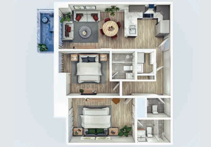 Plano del apartamento Tipo C y Tipo H de 2 habitaciones en Civil Tower Oceance