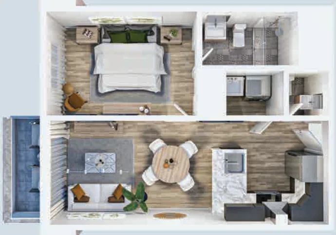 Plano del apartamento Tipo D y Tipo G de 1 habitación y 53.21 m² en Civil Tower Oceance