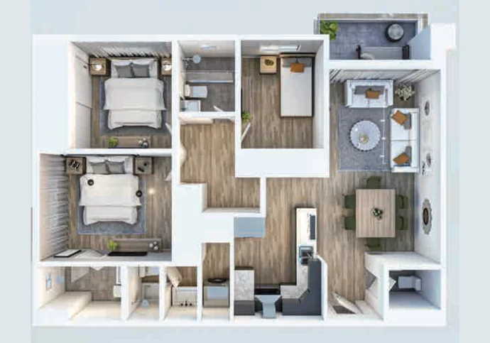 Plano del apartamento Tipo E y Tipo F de 3 habitaciones y 93.54 m² en Civil Tower Oceance