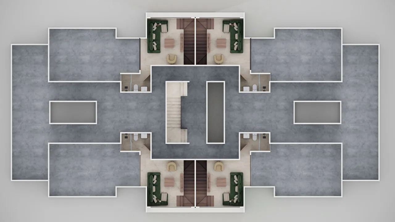 Plano de la azotea privada de los apartamentos del nivel 4, tipología A, en Brisas de las Colinas 8: 58 m² de terraza techada y destechada