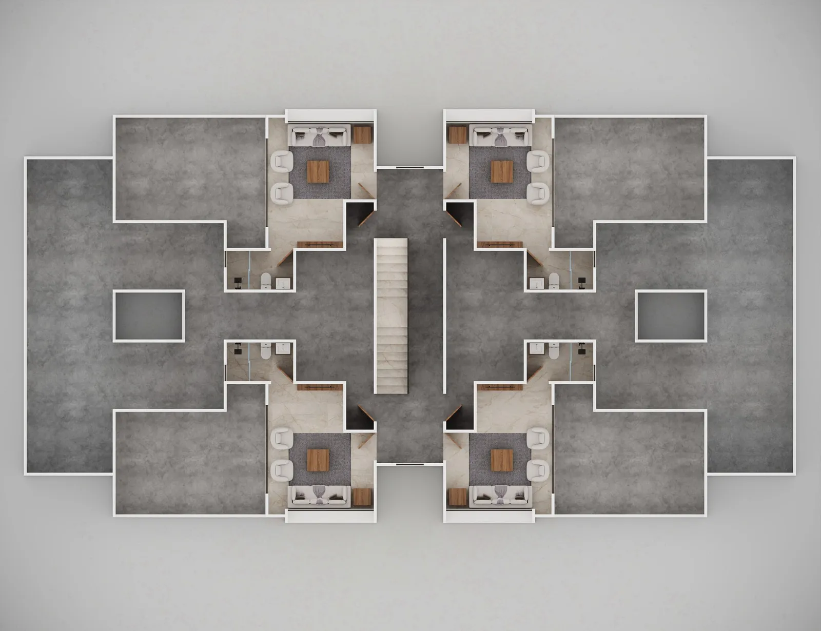 Plano de la azotea privada de los apartamentos del nivel 4, tipología B, en Brisas de las Colinas 8: 44 m² de terraza techada y destechada