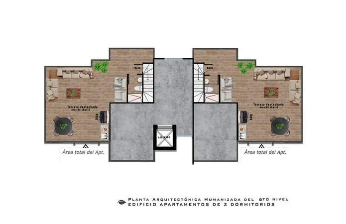 Plano de la terraza privada del penthouse de 2 habitaciones de Terrazas de Boca Chica