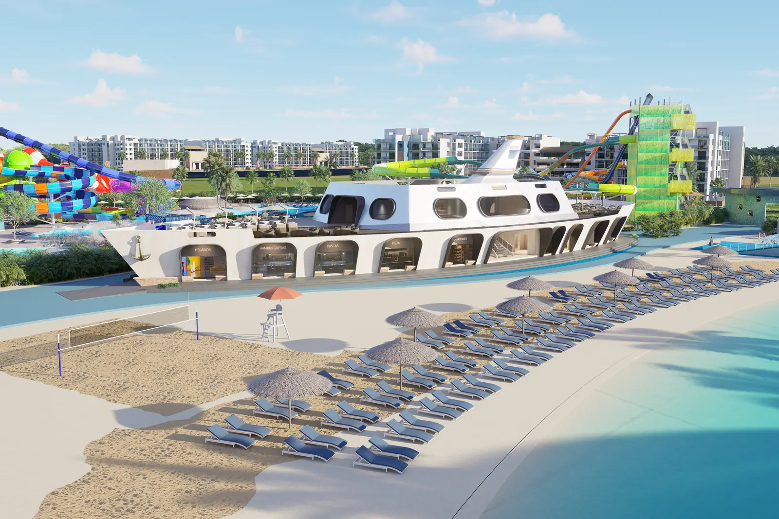 Camastros frente a la Plaza Barco de Cruise On Land Punta Cana