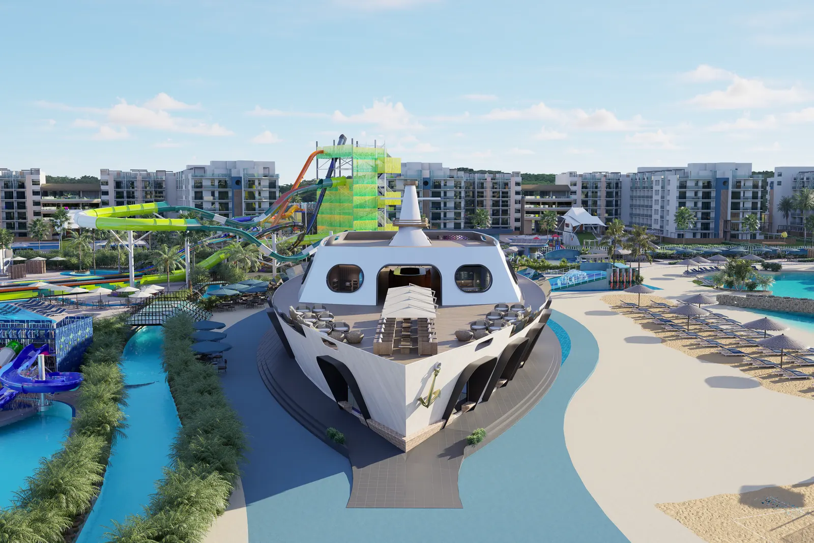 Plaza Barco frente a la playa artificial de Cruise On Land Punta Cana