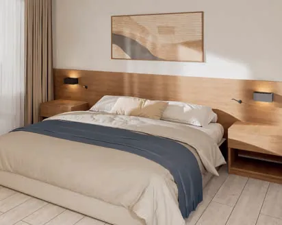 Render 3D de la habitación de la Suite Hotelera Premium de Cruise On Land Punta Cana
