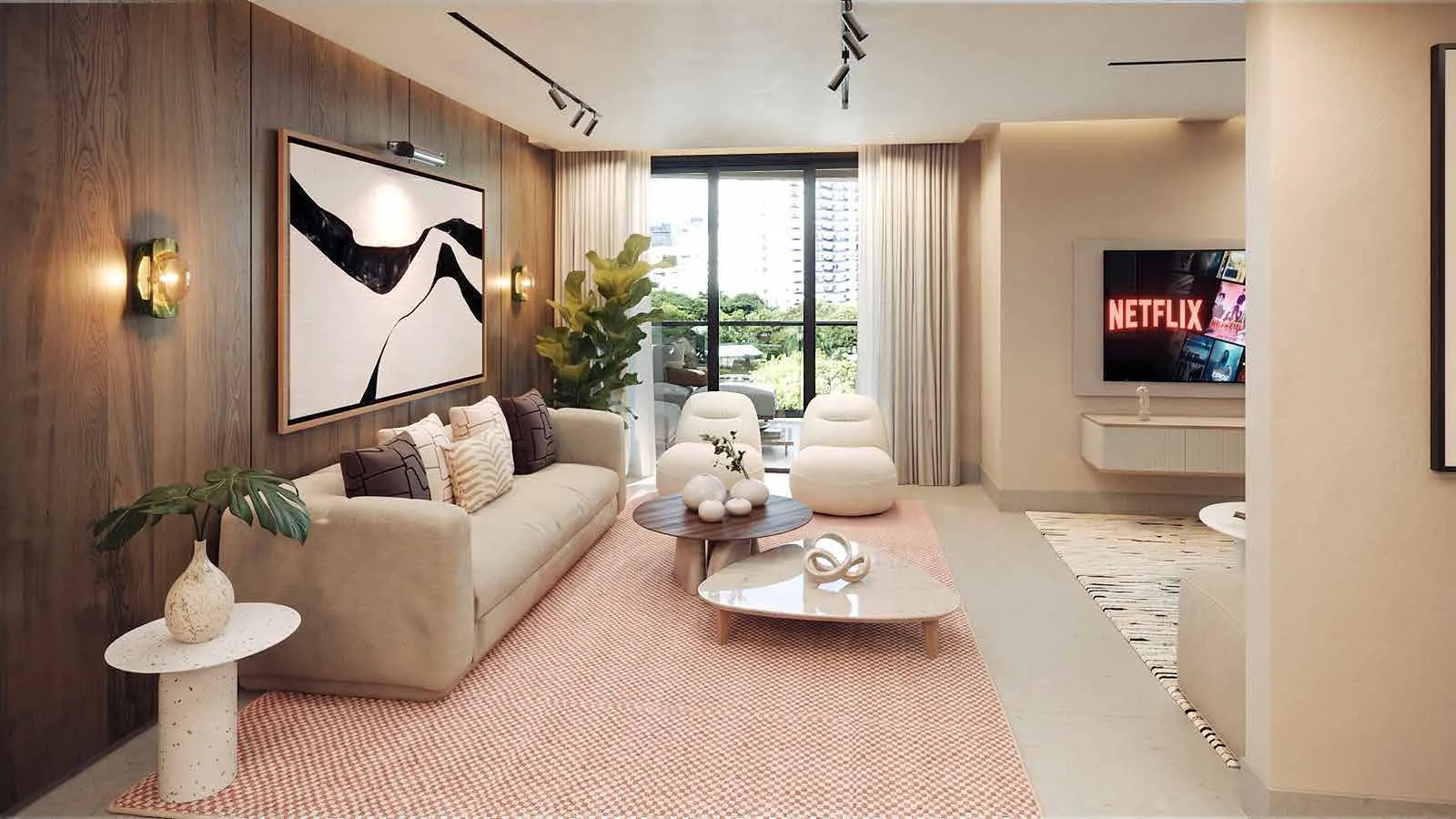 Sala de un apartamento de Signature by Melcon, render con decoración de referencia