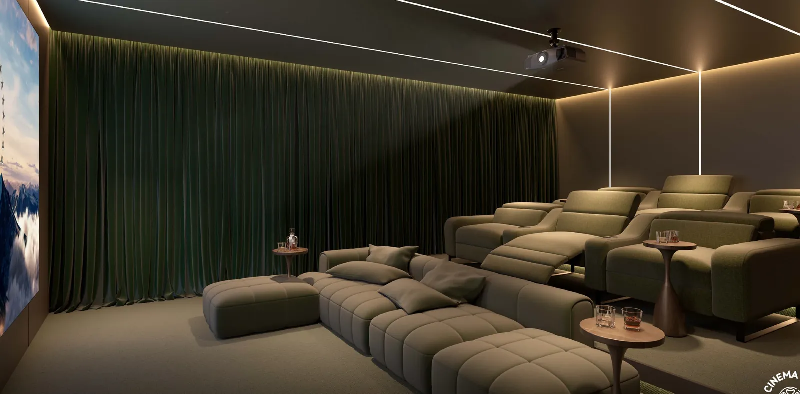 Sala de cine privada con butacas reclinables en Distrito Playa Juan Dolio