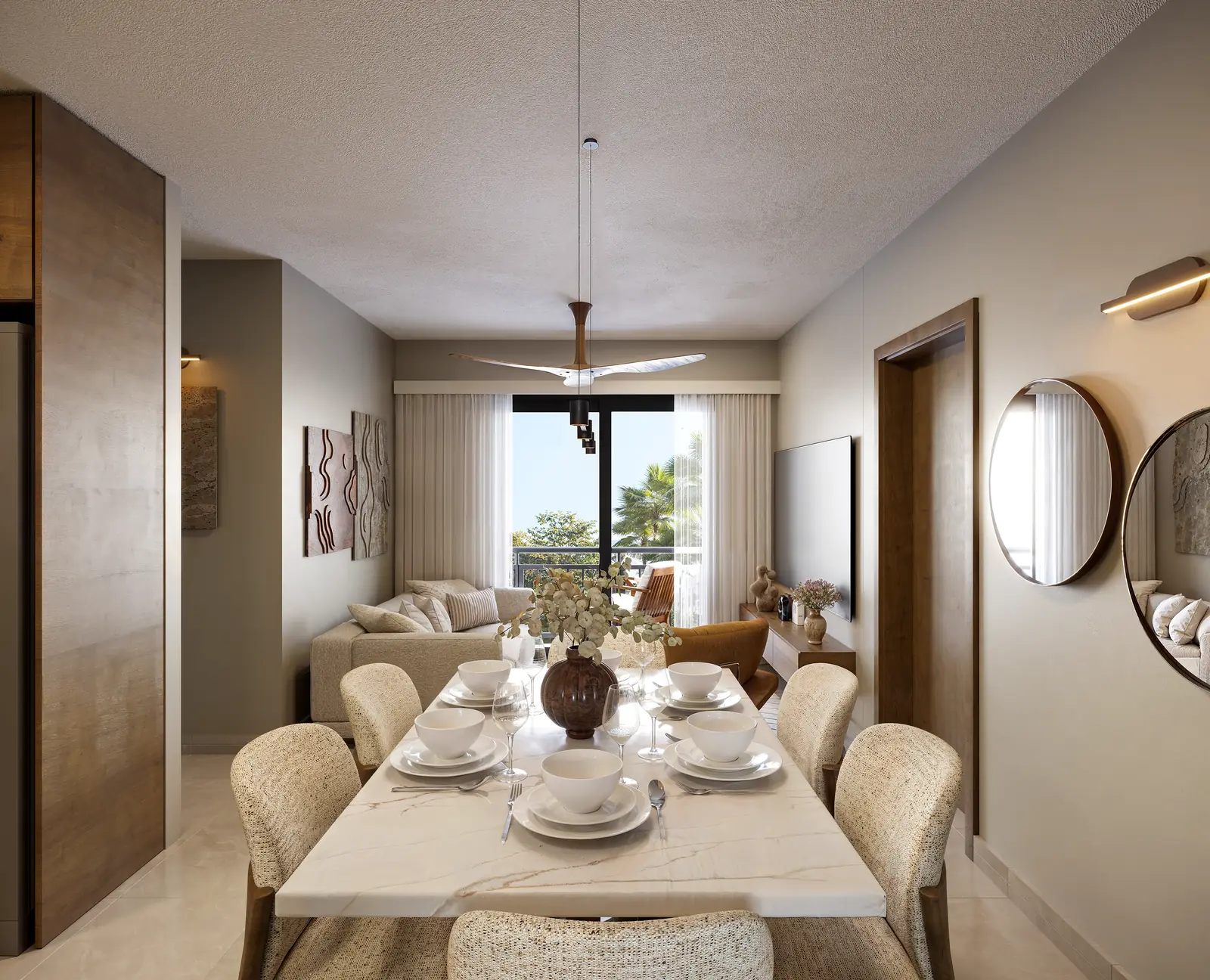 Sala y comedor del apartamento de 3 habitaciones de Brisas de las Colinas 7