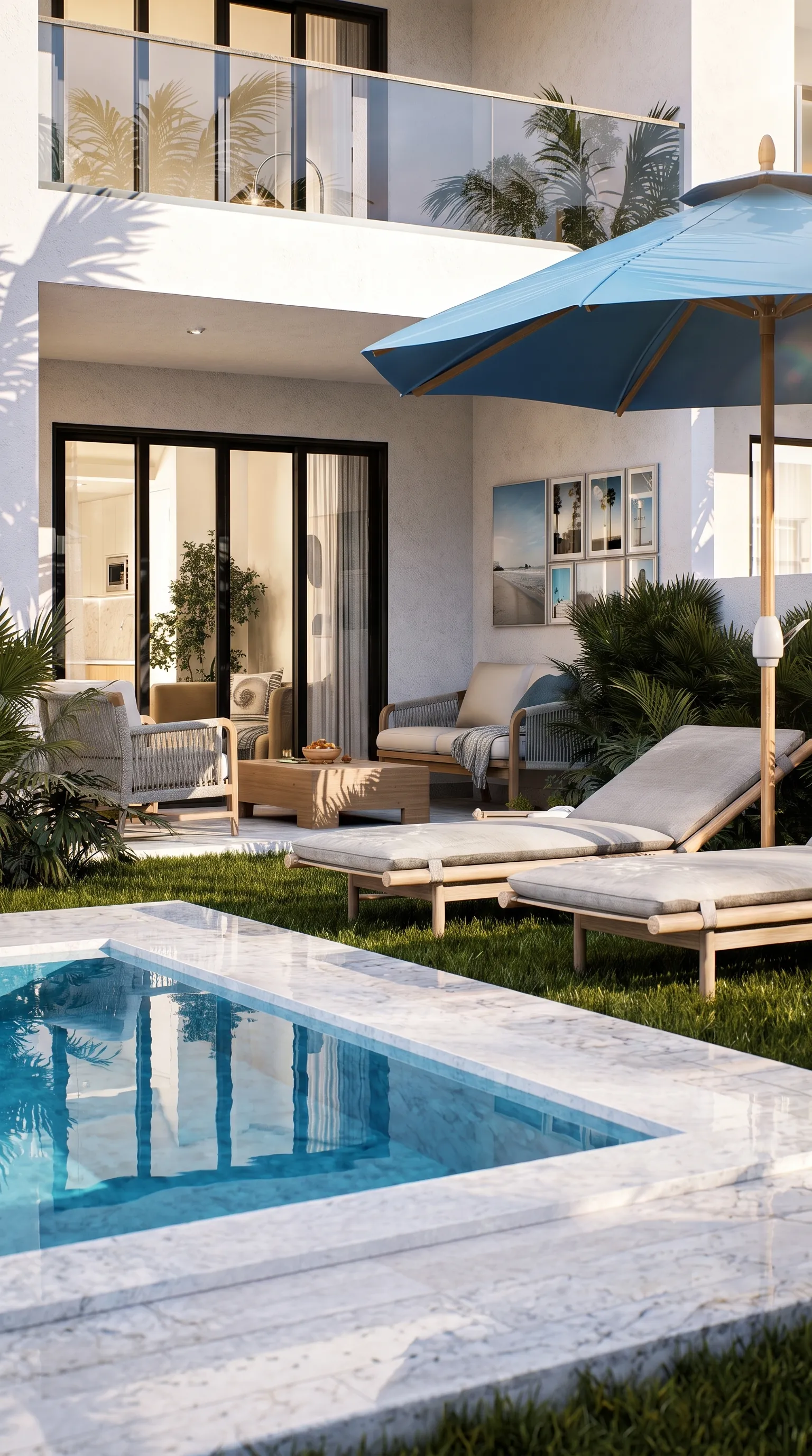 Terraza de primer nivel con piscina privada en un condohotel de Cruise On Land Punta Cana