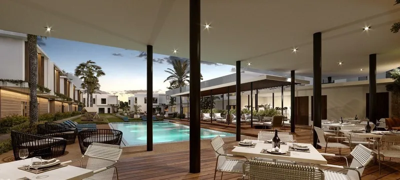 Allegra Park: villas duplex nuevas en el Residencial Bávaro-Punta Cana 9 Terraza techada junto a la piscina de Allegra Park Punta Cana