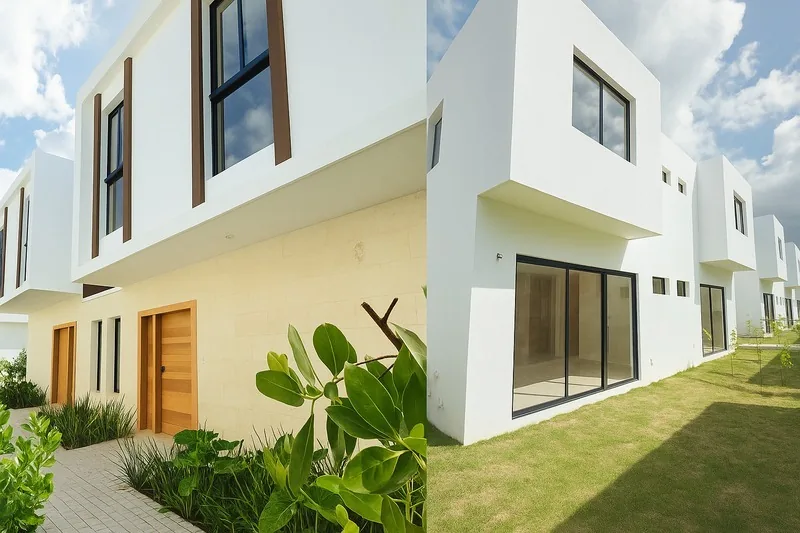 Allegra Park: villas duplex nuevas en el Residencial Bávaro-Punta Cana 13 Villa modelo de Allegra Park Punta Cana vista desde un lateral