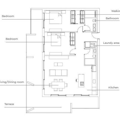 Plano de apartamento tipo D Jardines de Bellas Artes